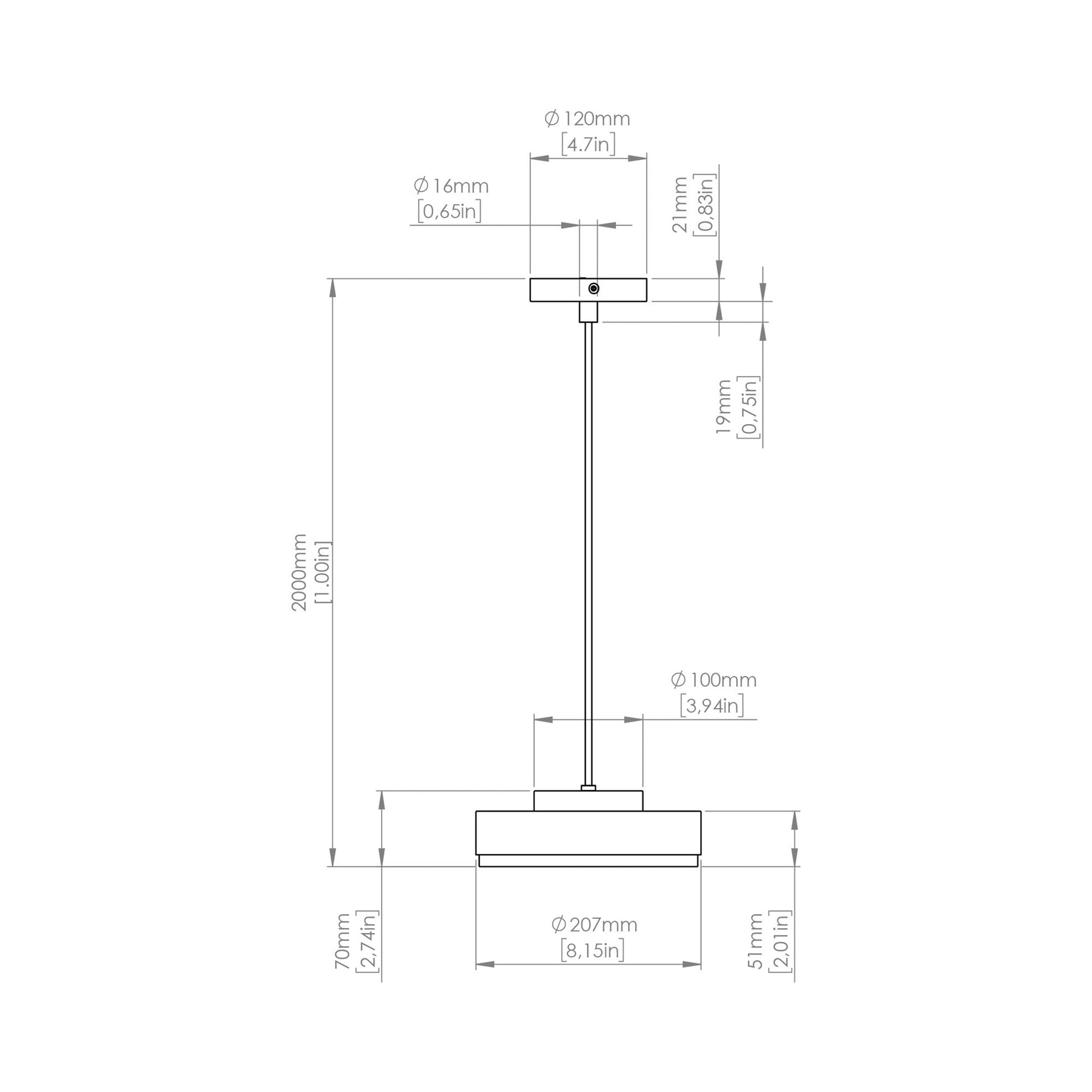 Discus LED Pendant Light - line drawing.