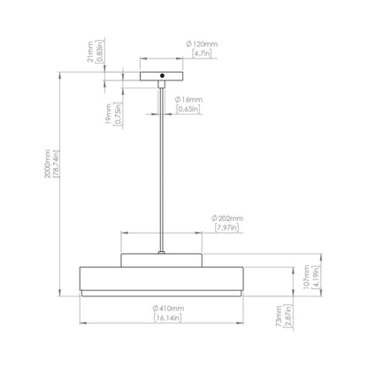 Discus LED Pendant Light - line drawing.