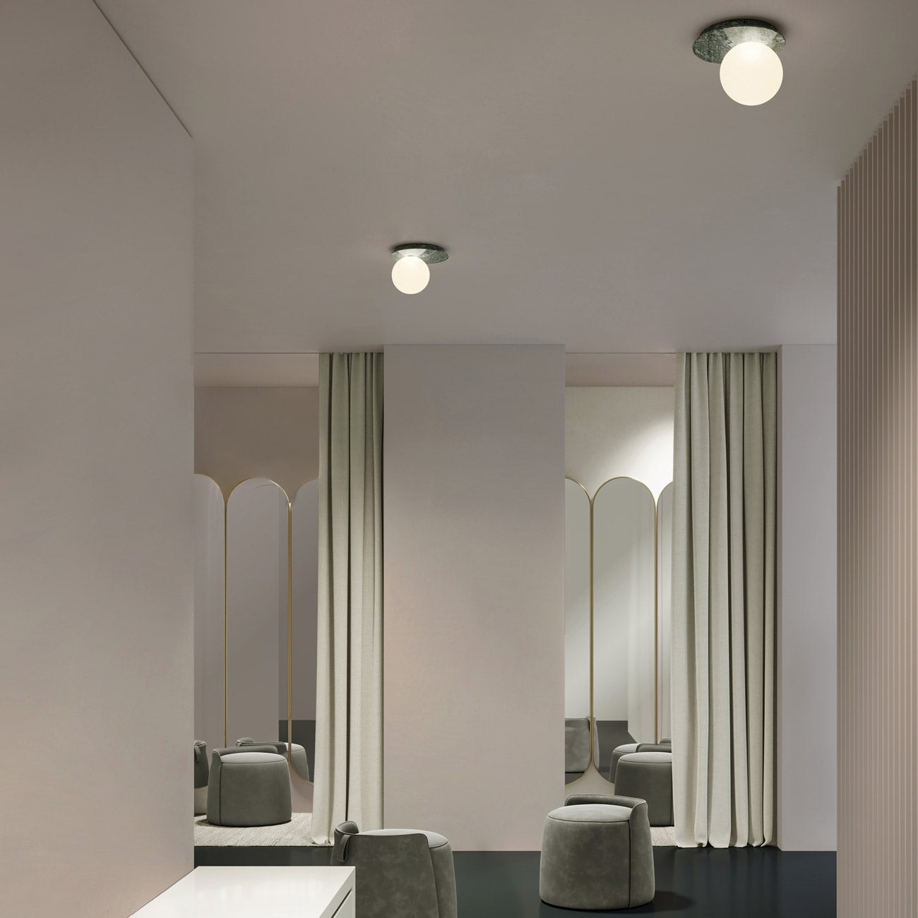Emma Flush Mount Ceiling Light in dressing room.