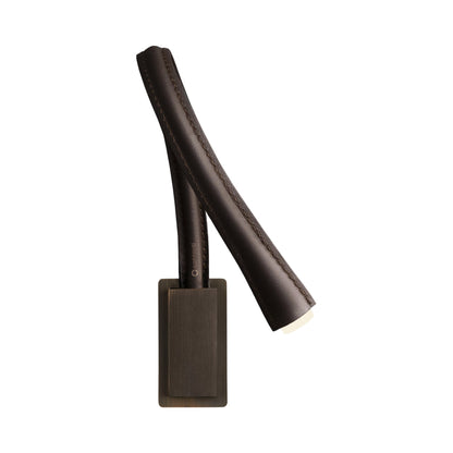 Flexiled LED Wall Light in Satin Bronze/Dark Brown Leather (23.6-Inch/Without Switch).