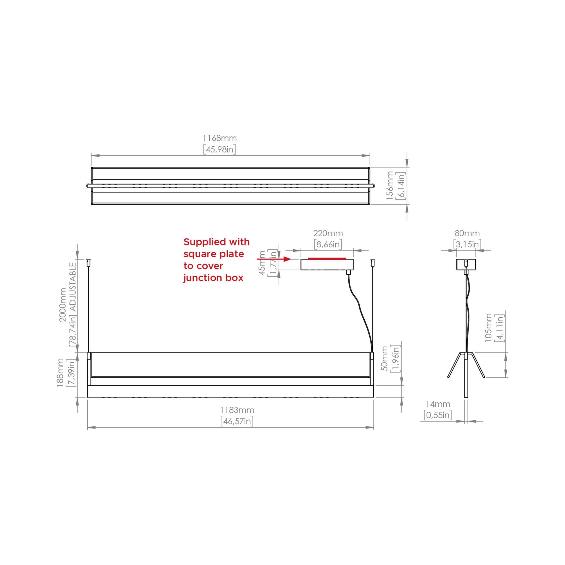 Fly LED Pendant Light - line drawing.