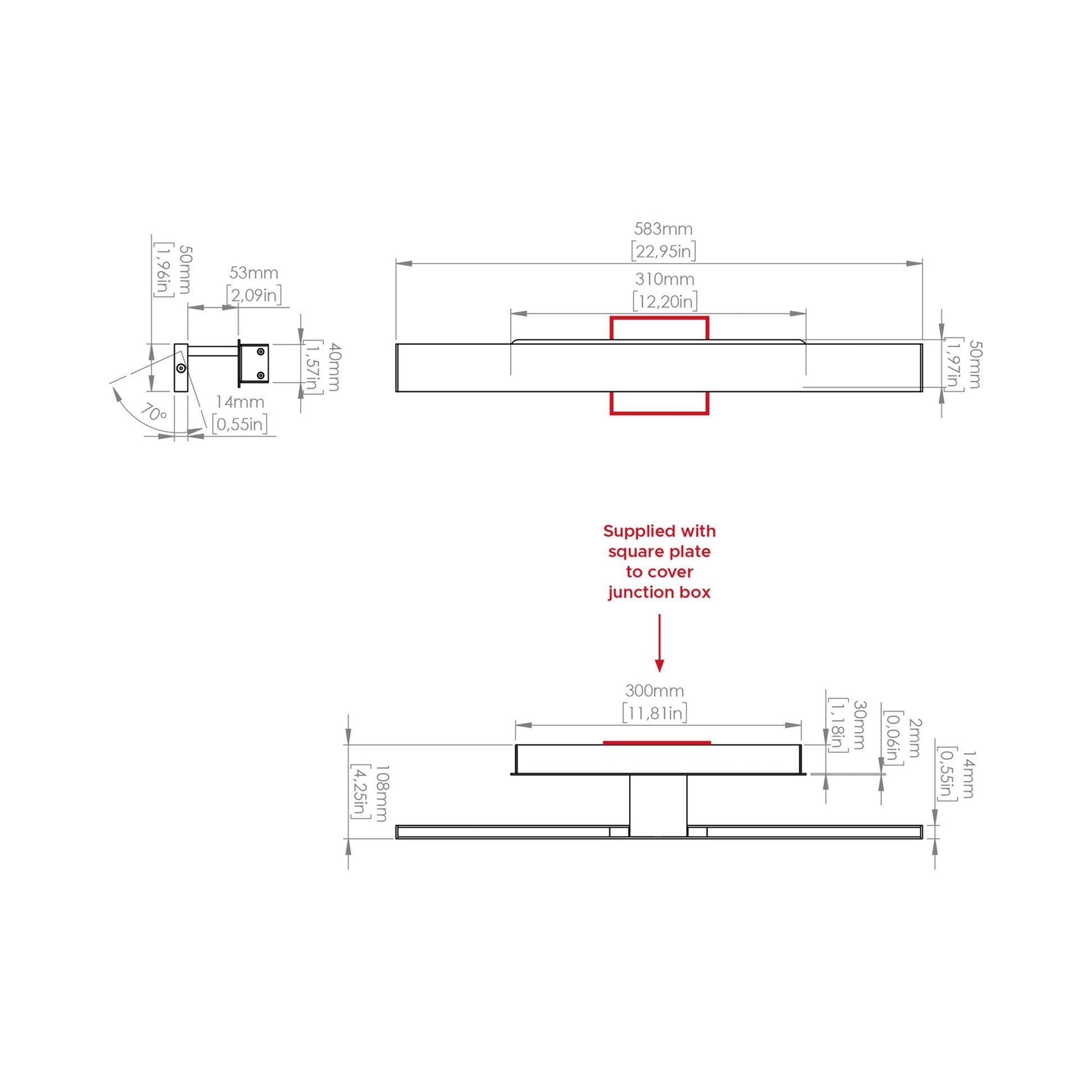 Fly LED Picture Light - line drawing.
