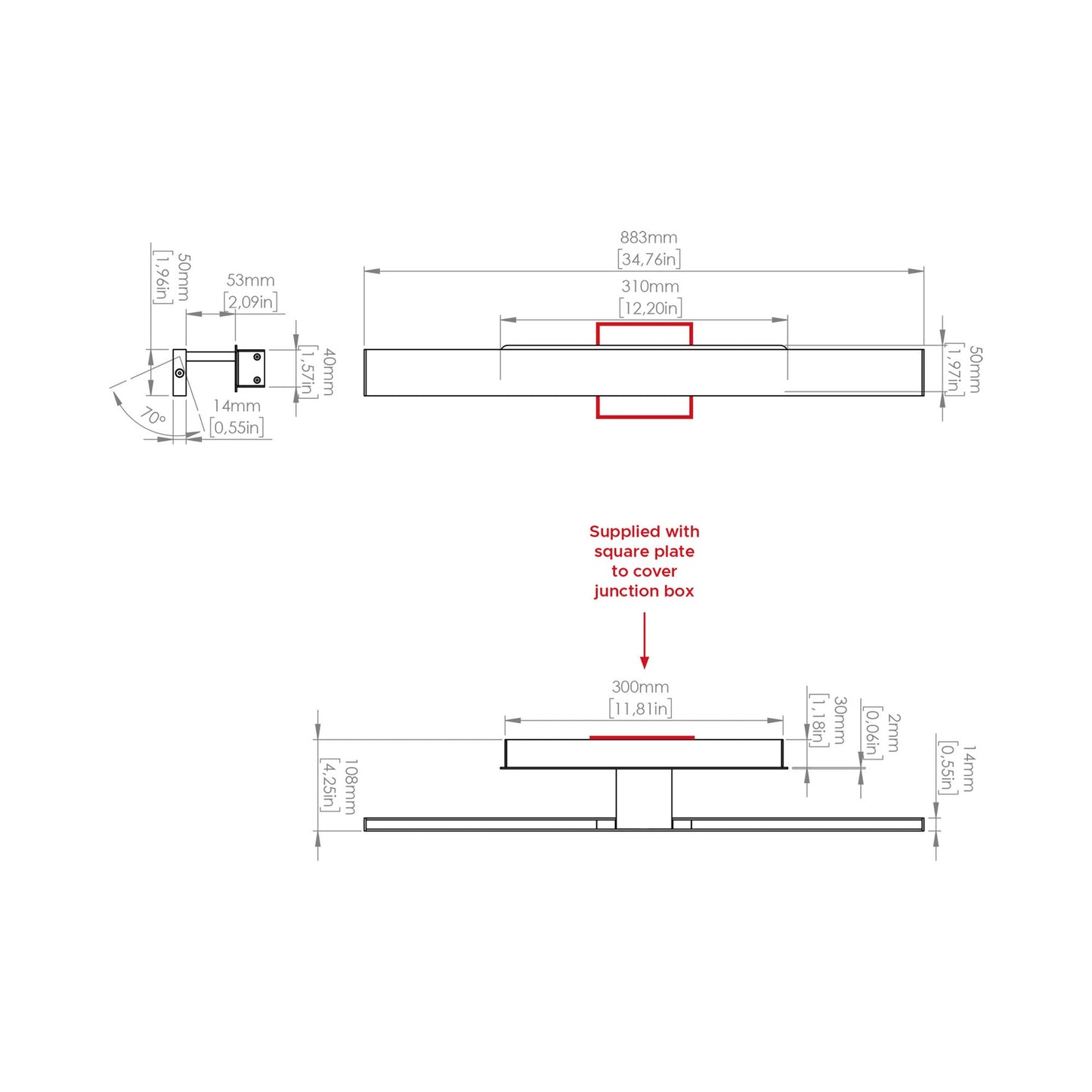 Fly LED Picture Light - line drawing.
