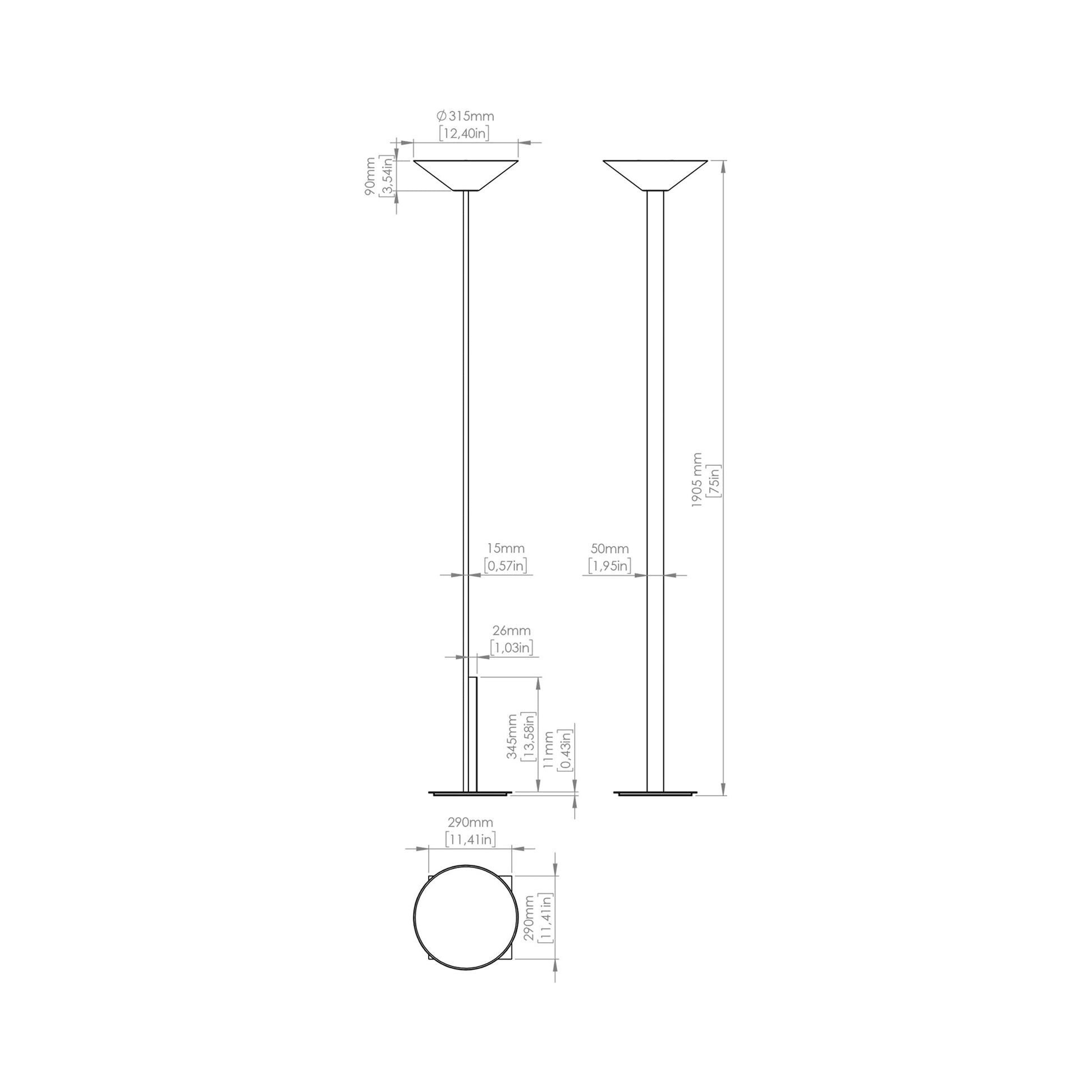 Fly LED Torch Floor Lamp - line drawing.