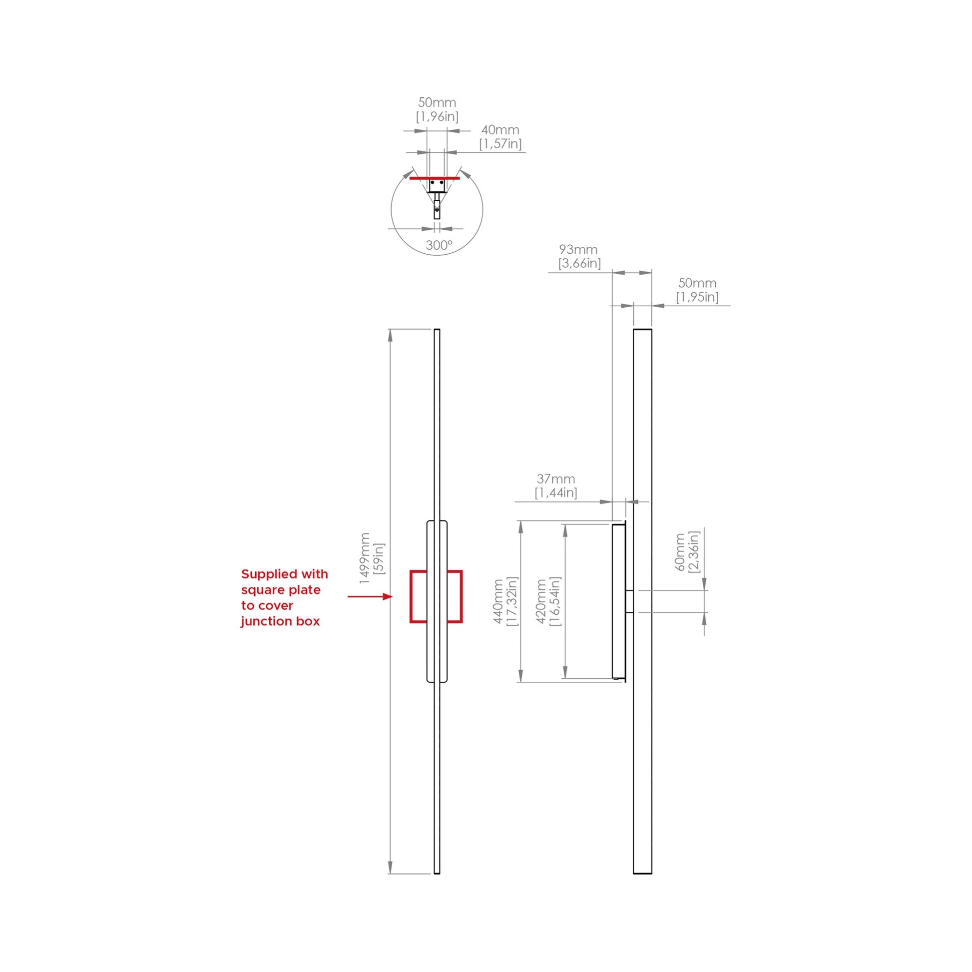 Fly LED Wall Light - line drawing.