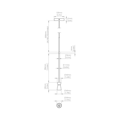G+T LED Pendant Light - line drawing.