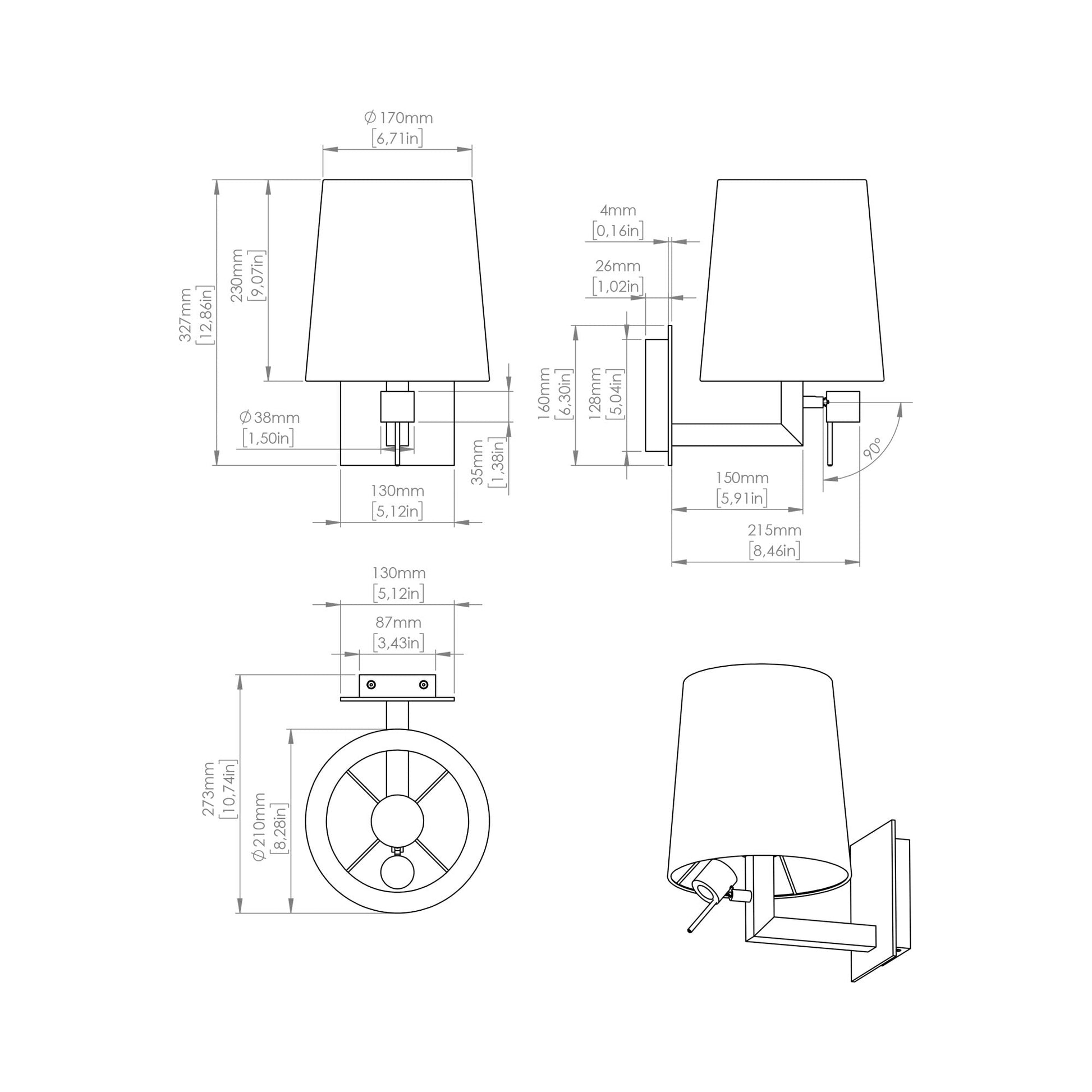 Heritage LED Wall Light - line drawing.