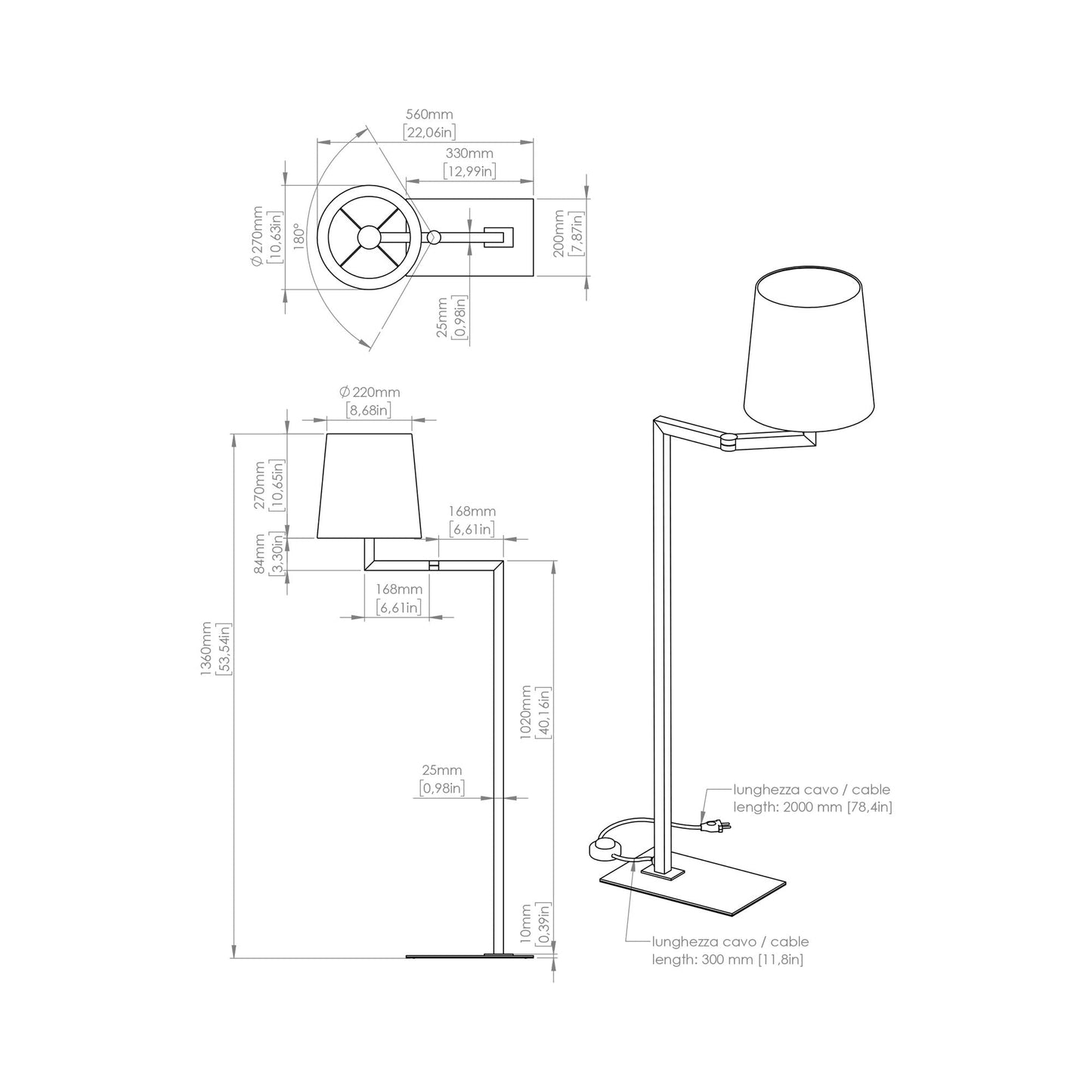 Heritage Liseuse Floor Lamp - line drawing.