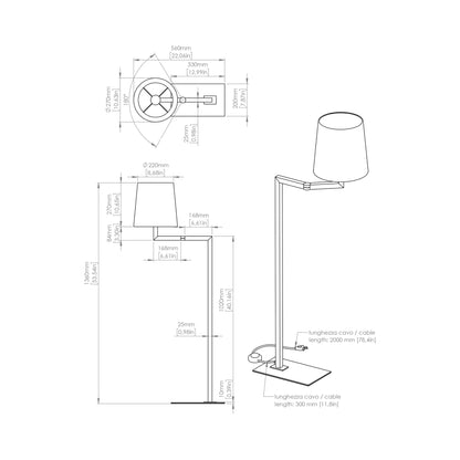 Heritage Liseuse Floor Lamp - line drawing.