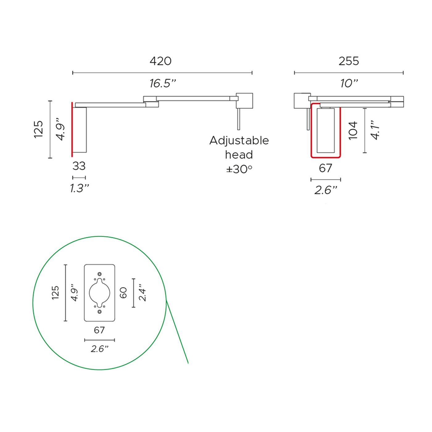 Manhattan LED Wall Light - line drawing.
