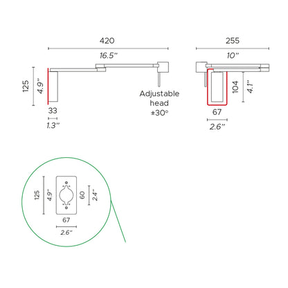 Manhattan LED Wall Light - line drawing.