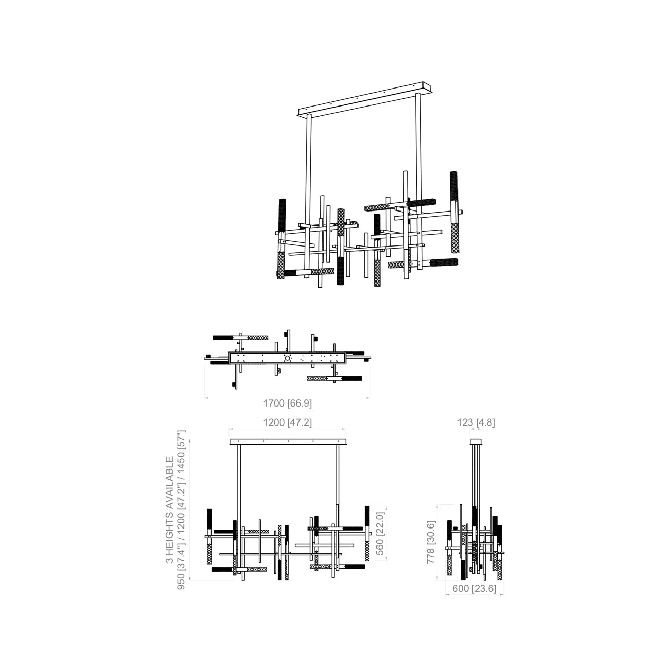 Mikado LED Double Pendant Light - line drawing.