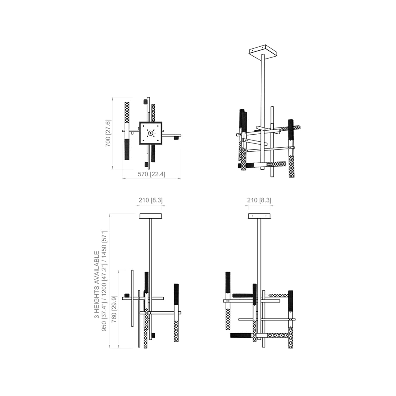 Mikado LED Pendant Light - line drawing.