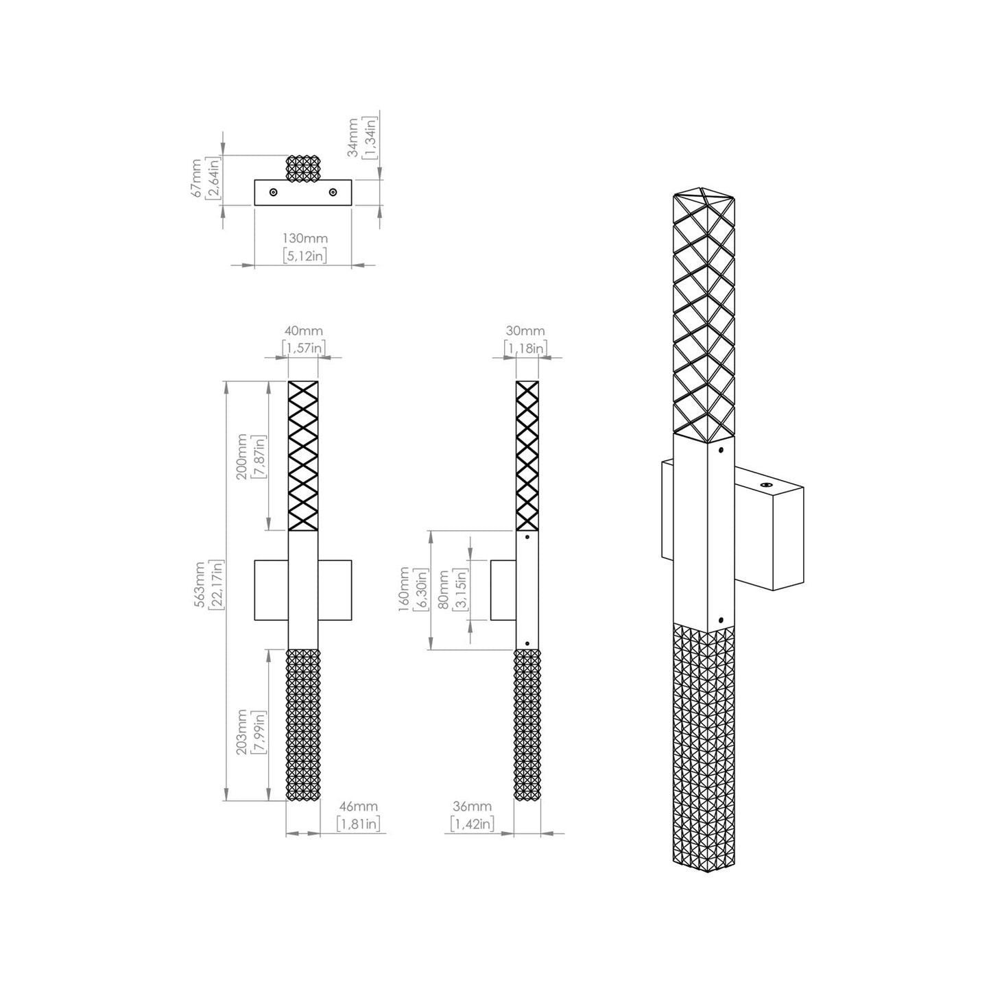 Mikado LED Solo Wall Light - line drawing.