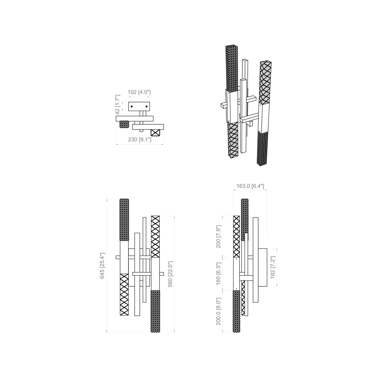 Mikado LED Wall Light - line drawing.