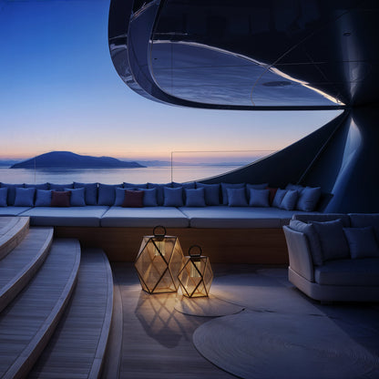 Muse Outdoor LED Rechargeable Floor Lamp in Outside Area.