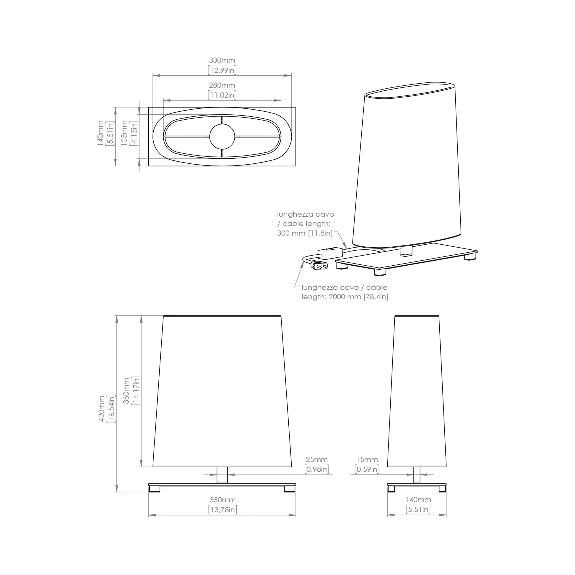 Ovale Table Lamp - line drawing.