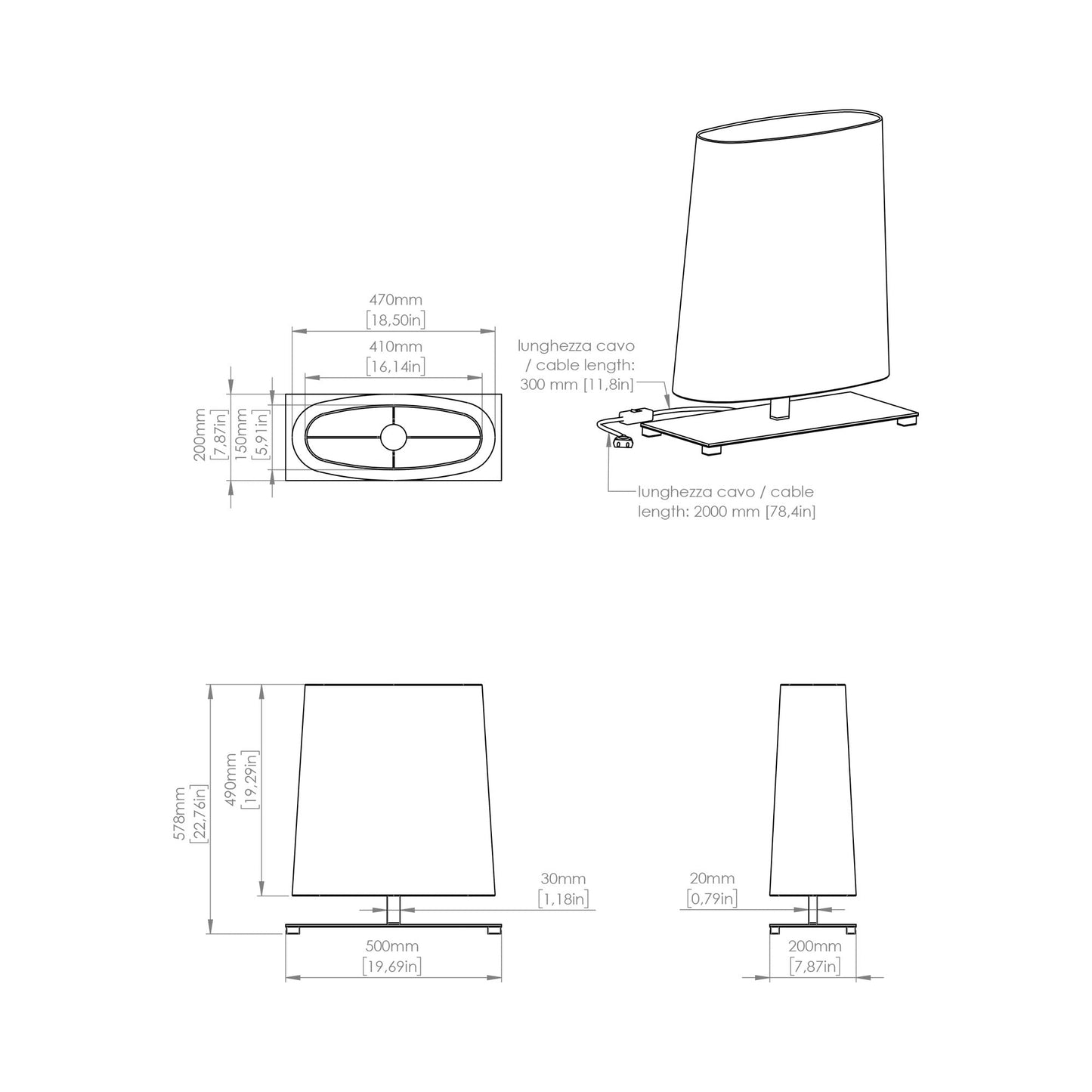 Ovale Table Lamp - line drawing.