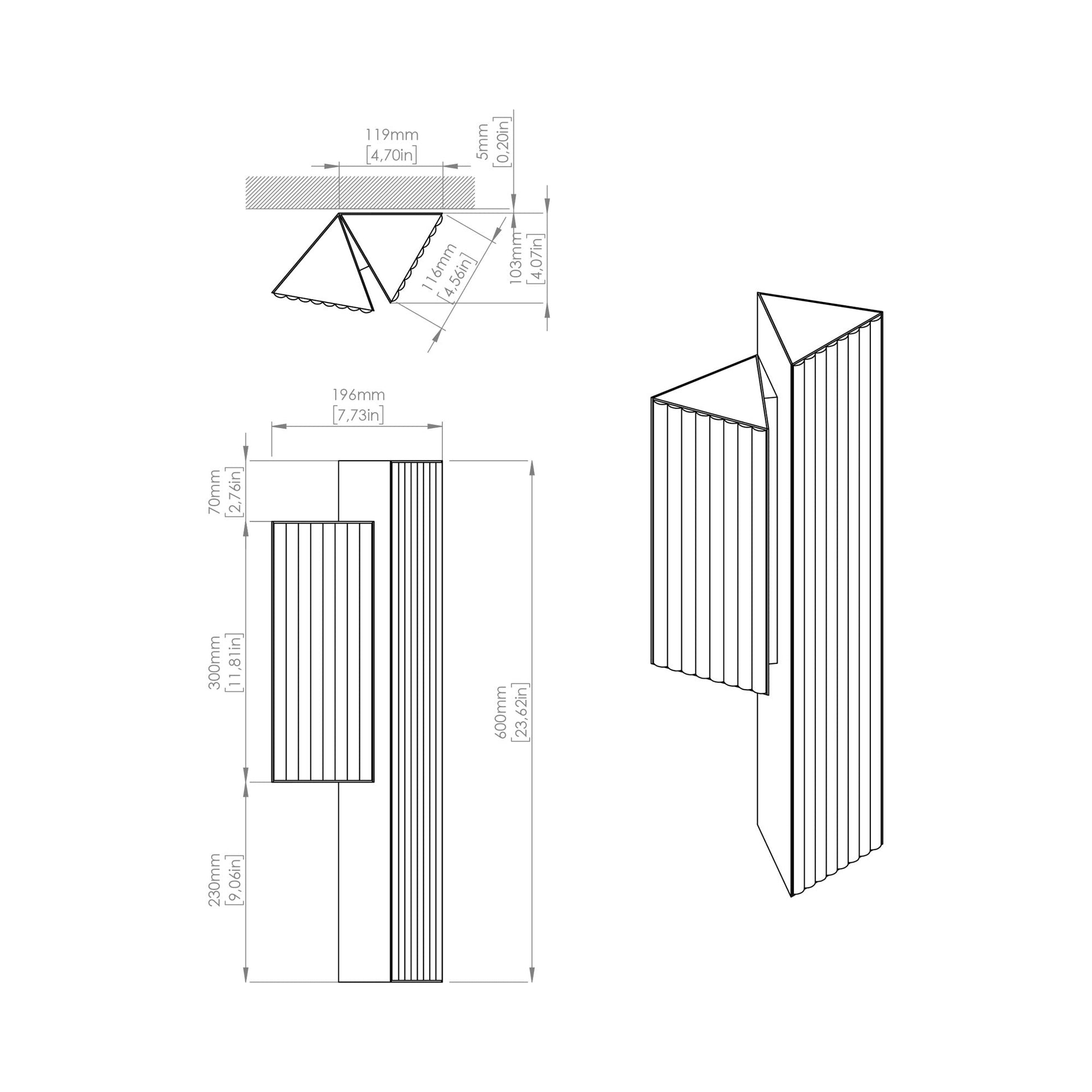 Stick LED Double Wall Light - line drawing.