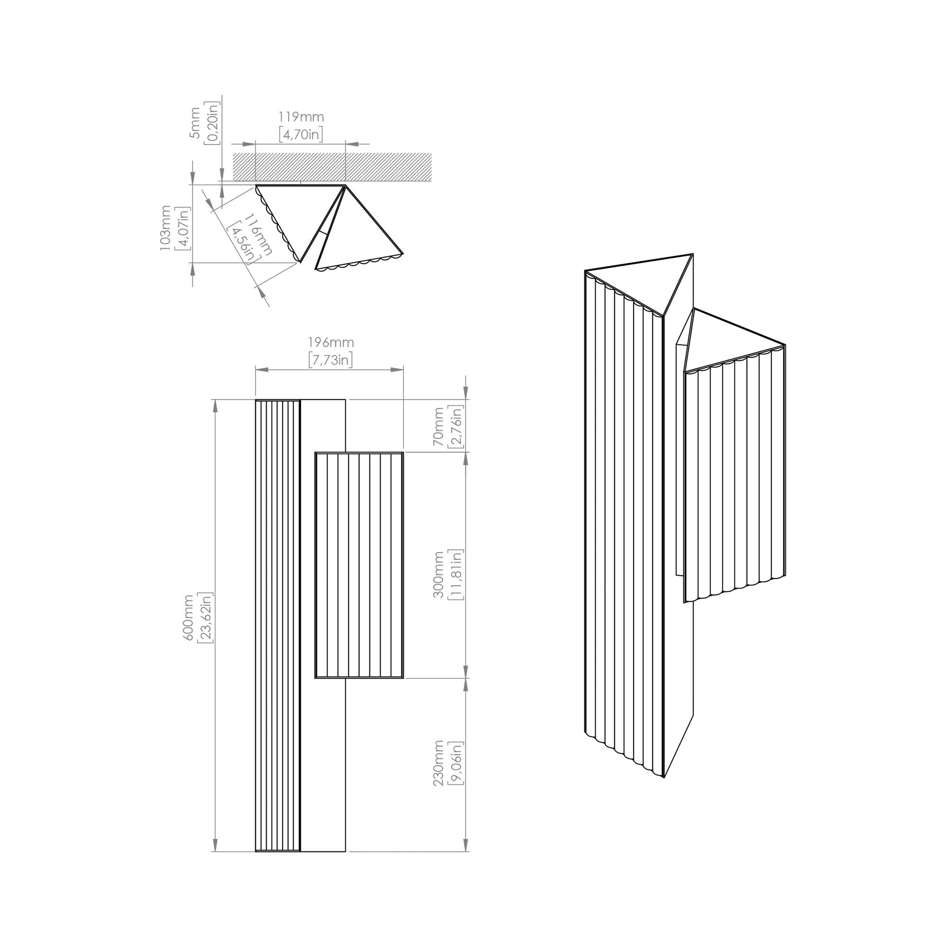 Stick LED Double Wall Light - line drawing.