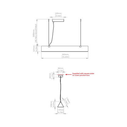 Stick LED Pendant Light - line drawing.
