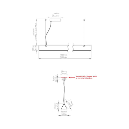 Stick LED Pendant Light - line drawing.