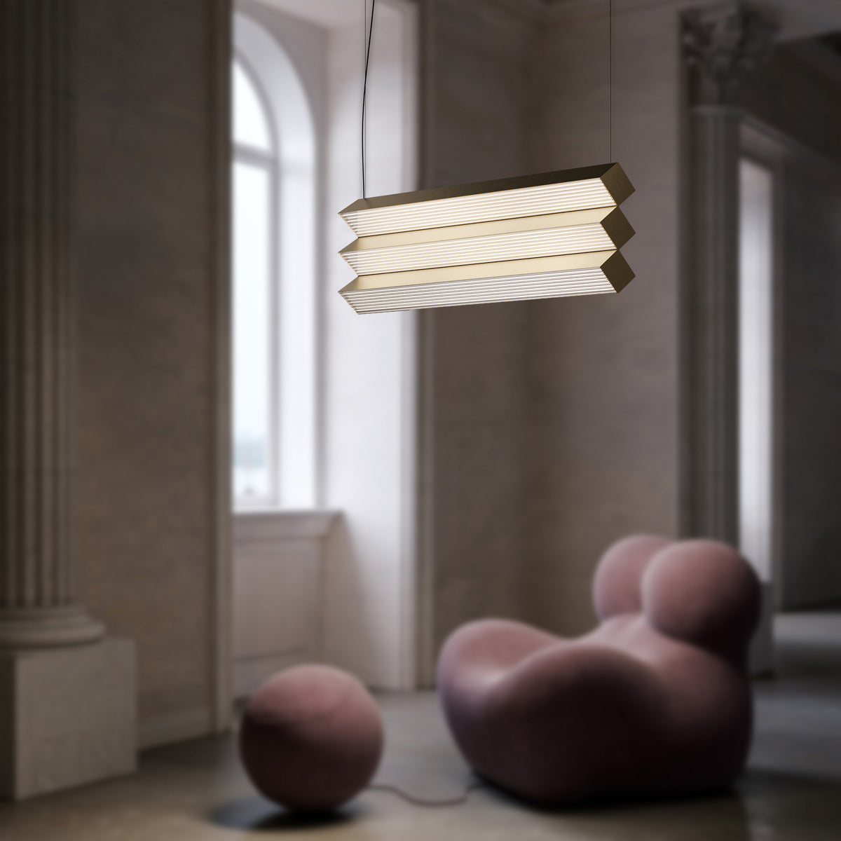 Stick LED Trio Pendant Light in living room.