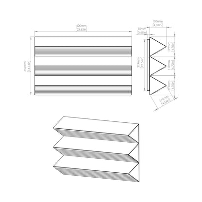 Stick LED Trio Wall Light - line drawing.