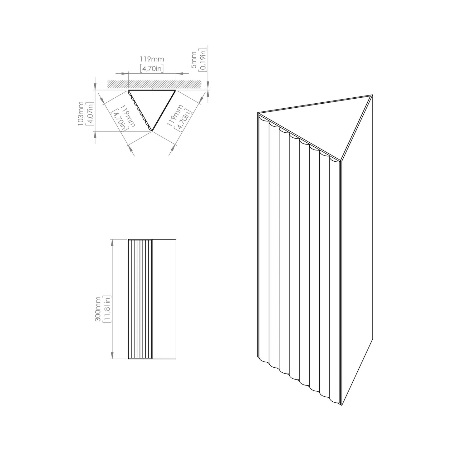 Stick LED Wall Light - line drawing.