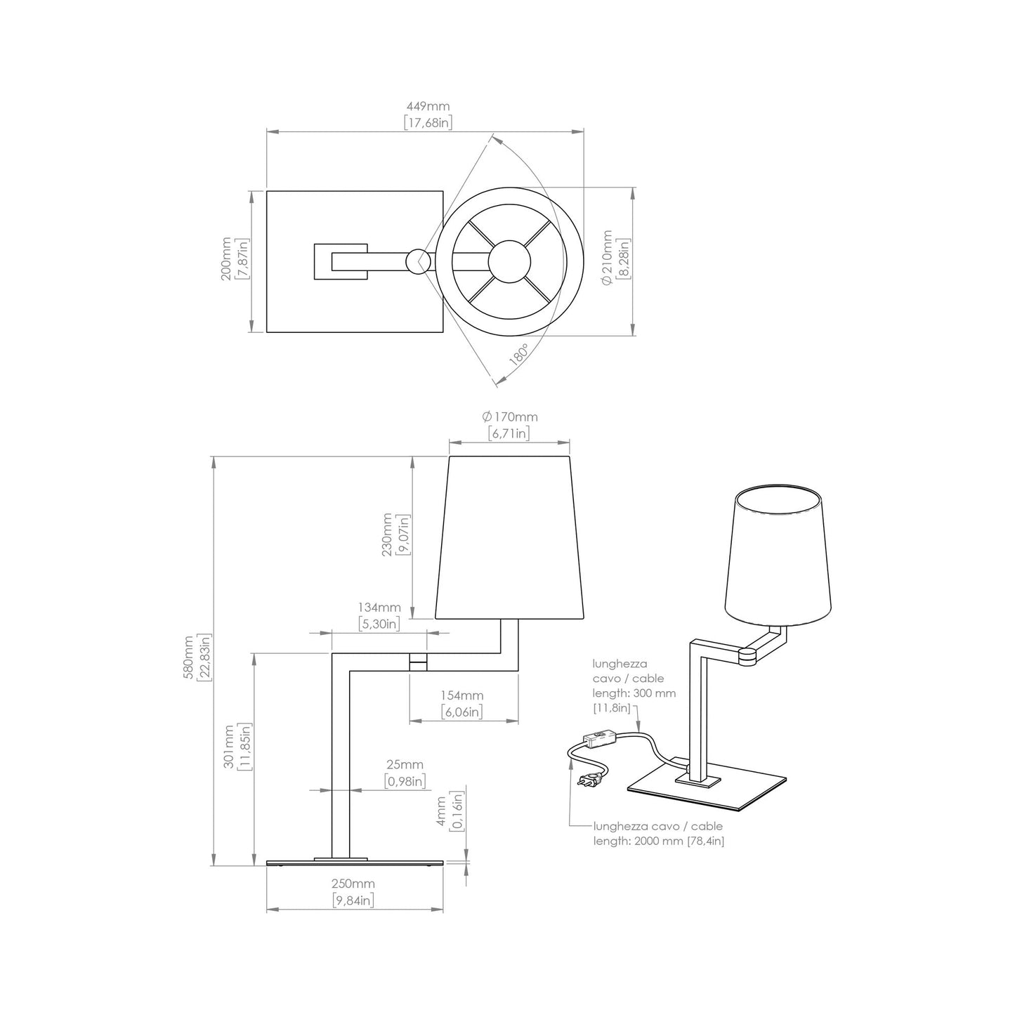 Tonda Desk Lamp - line drawing.