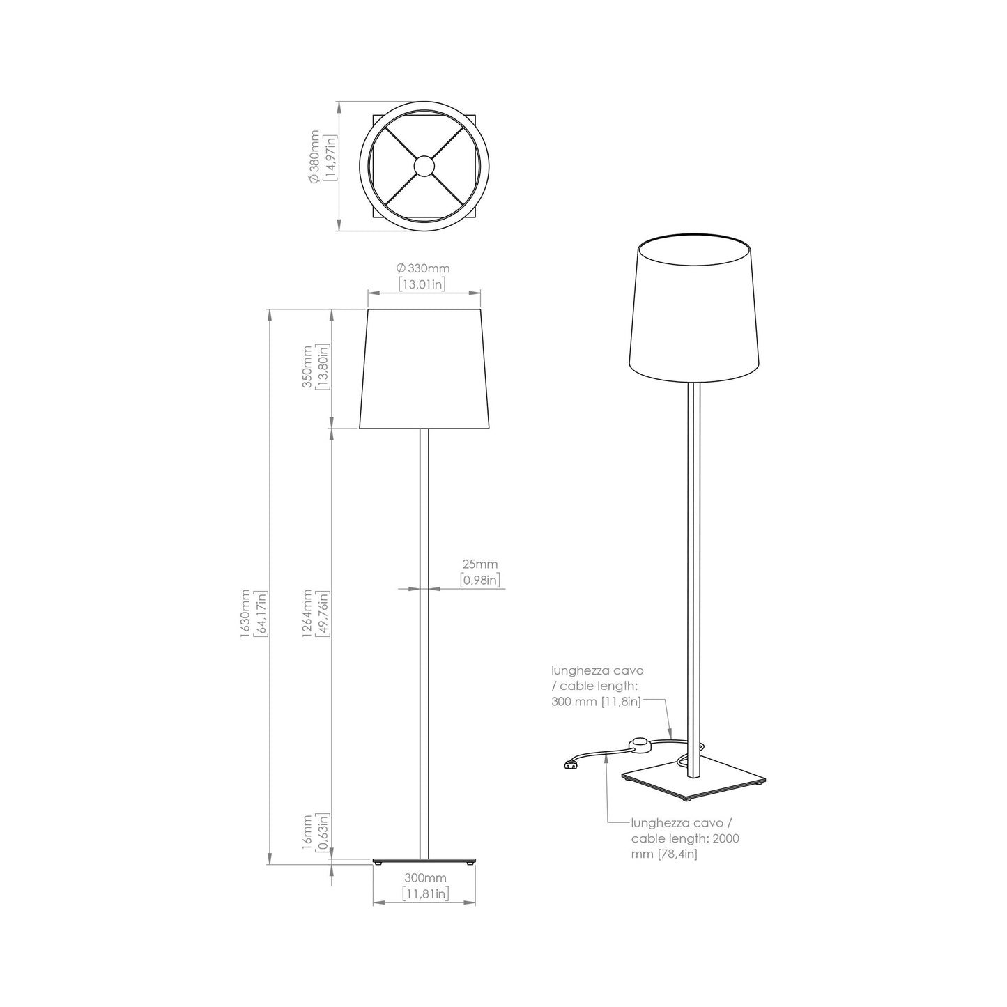 Tonda Floor Lamp - line drawing.