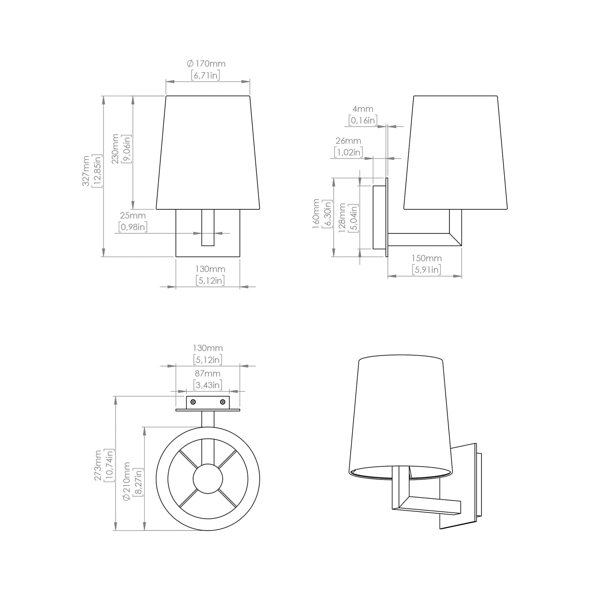 Tonda Wall Light - line drawing.