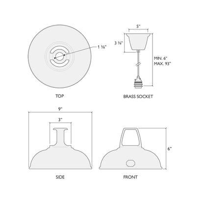 Standard Pendant Light - line drawing.