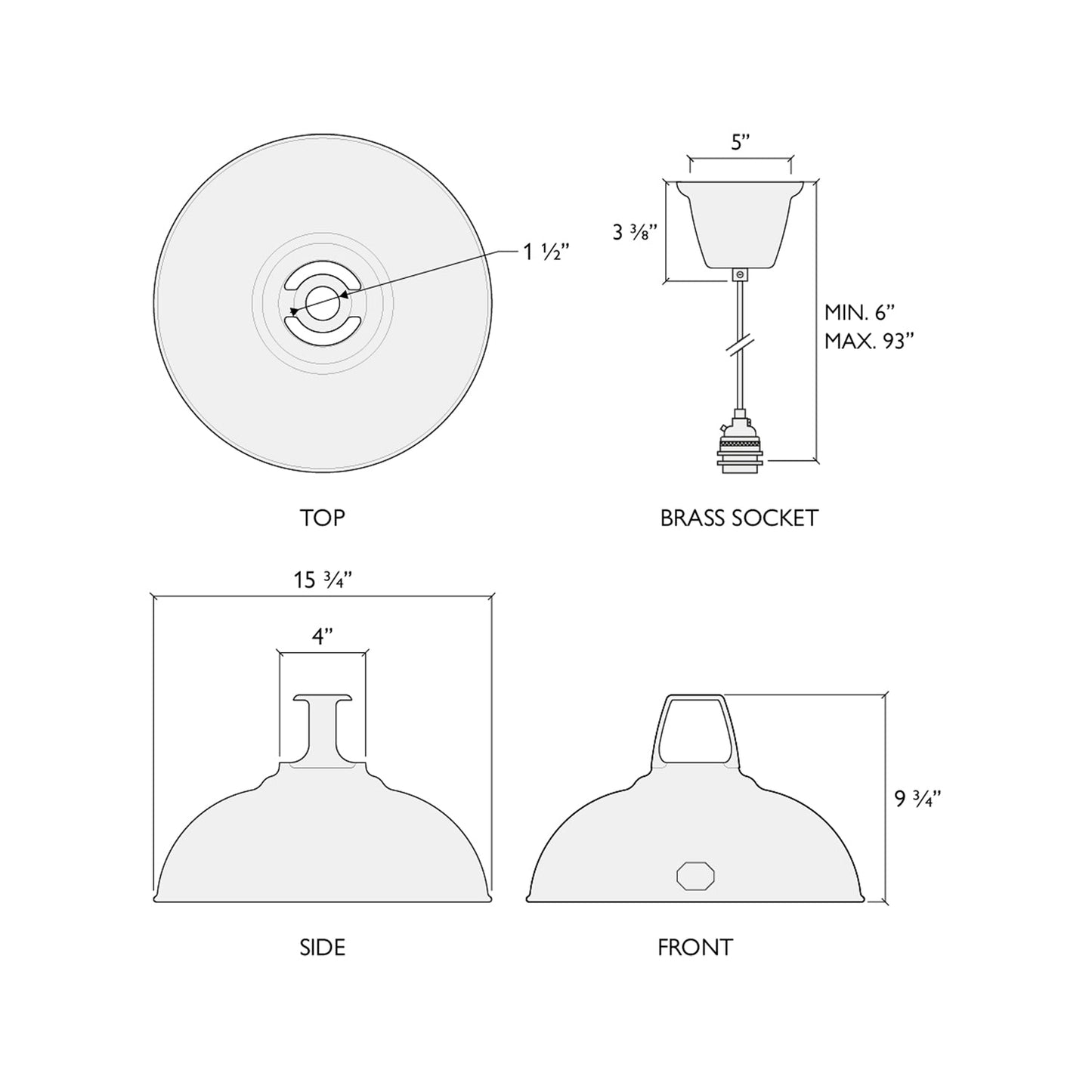 Standard Pendant Light - line drawing.