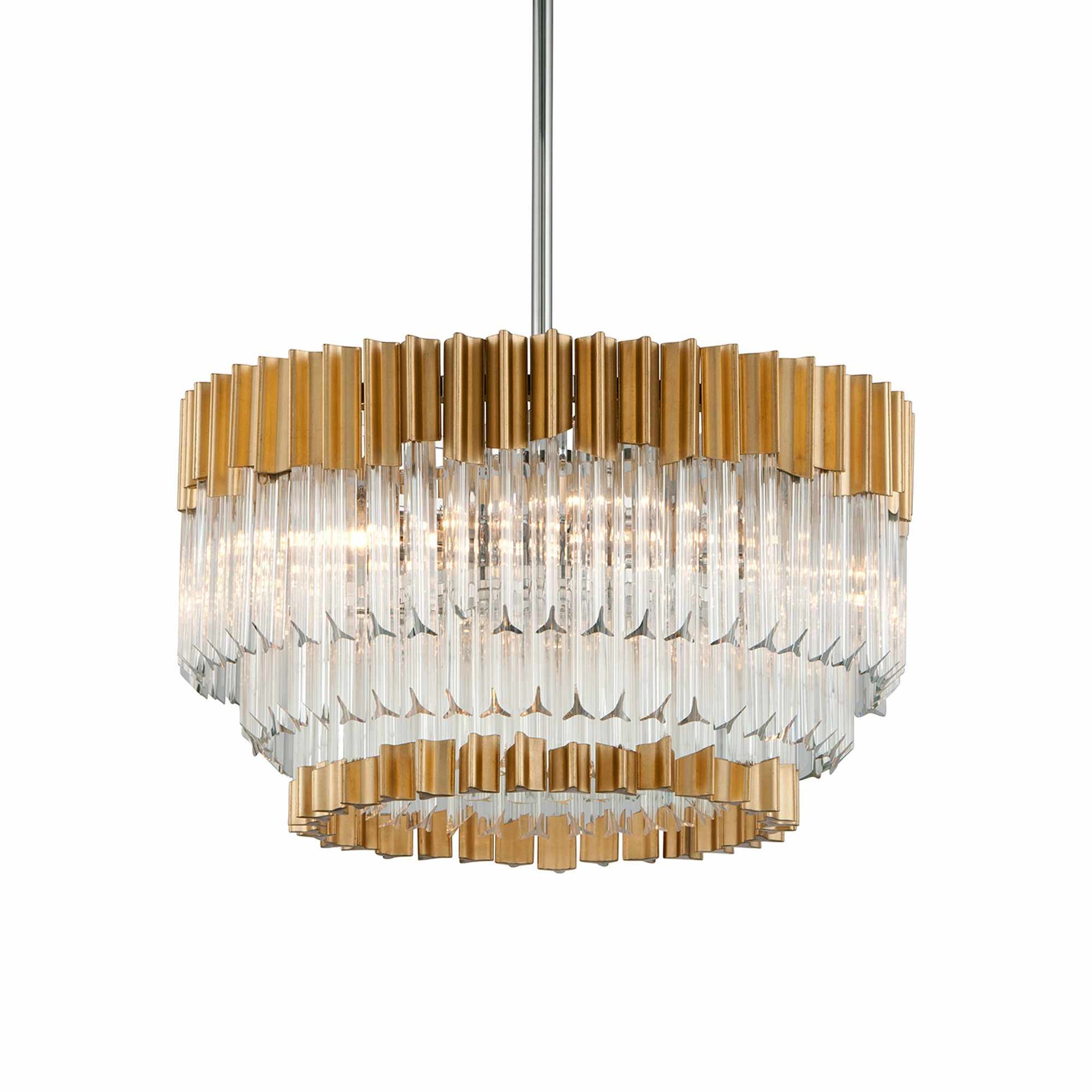 Gold Leaf and Crystal 10-Light Tiered Chandelier