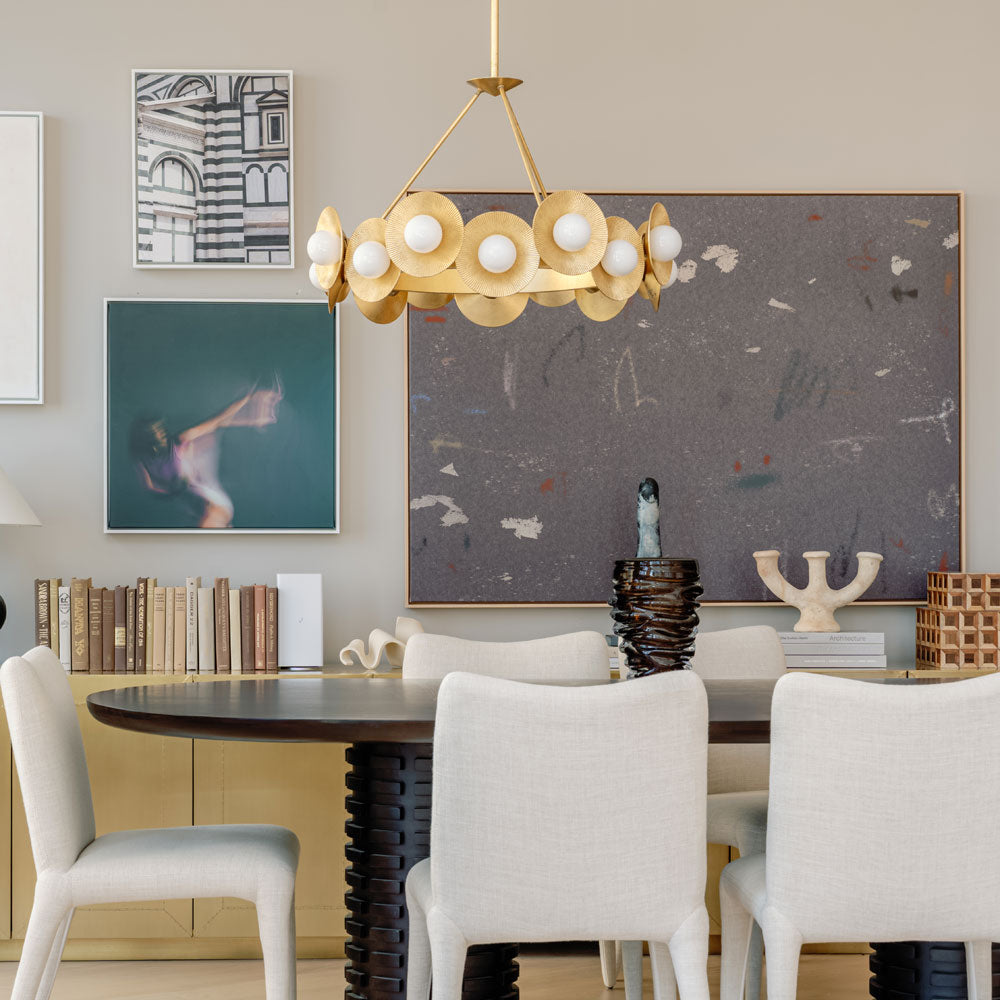 Emerald Chandelier in living room.