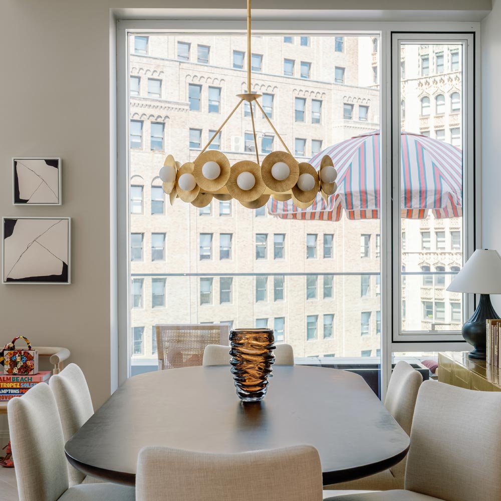 Emerald Chandelier in living room.