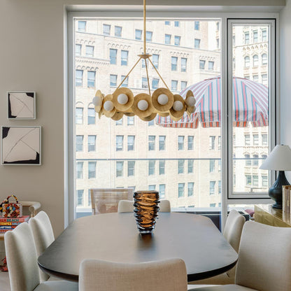 Emerald Chandelier in living room.