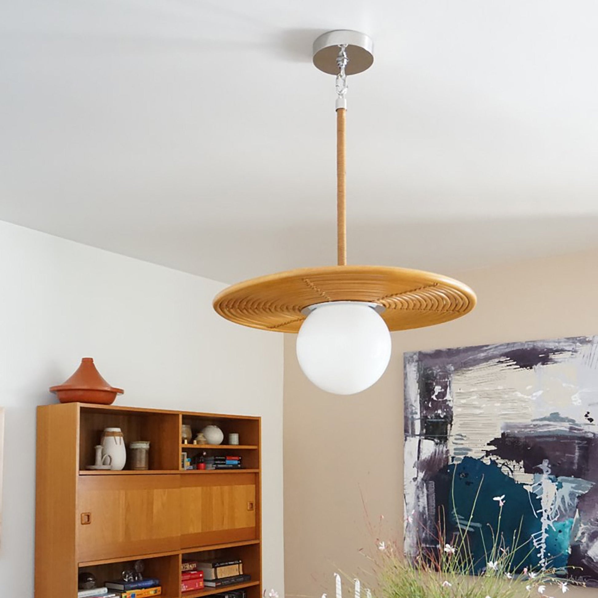 Hula Hoop Pendant Light in living room.