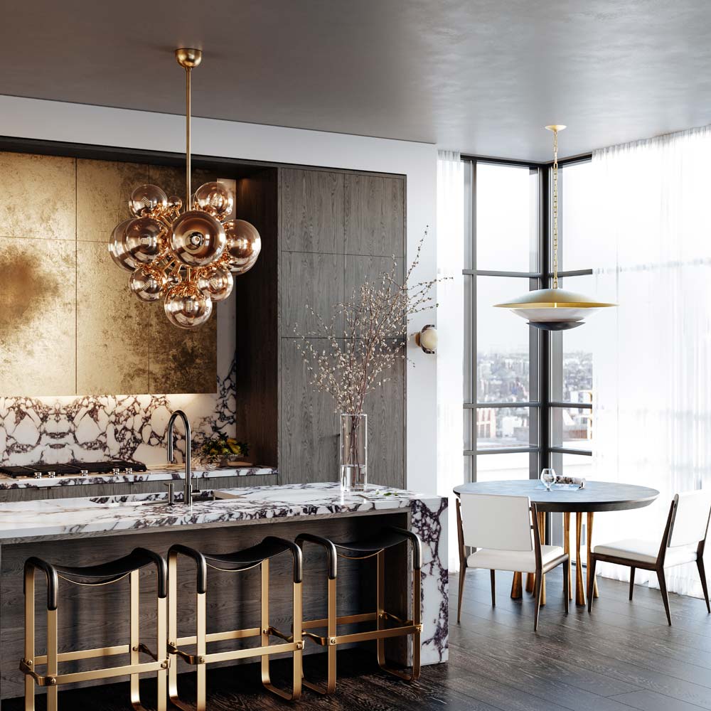 Kyoto Chandelier in kitchen.