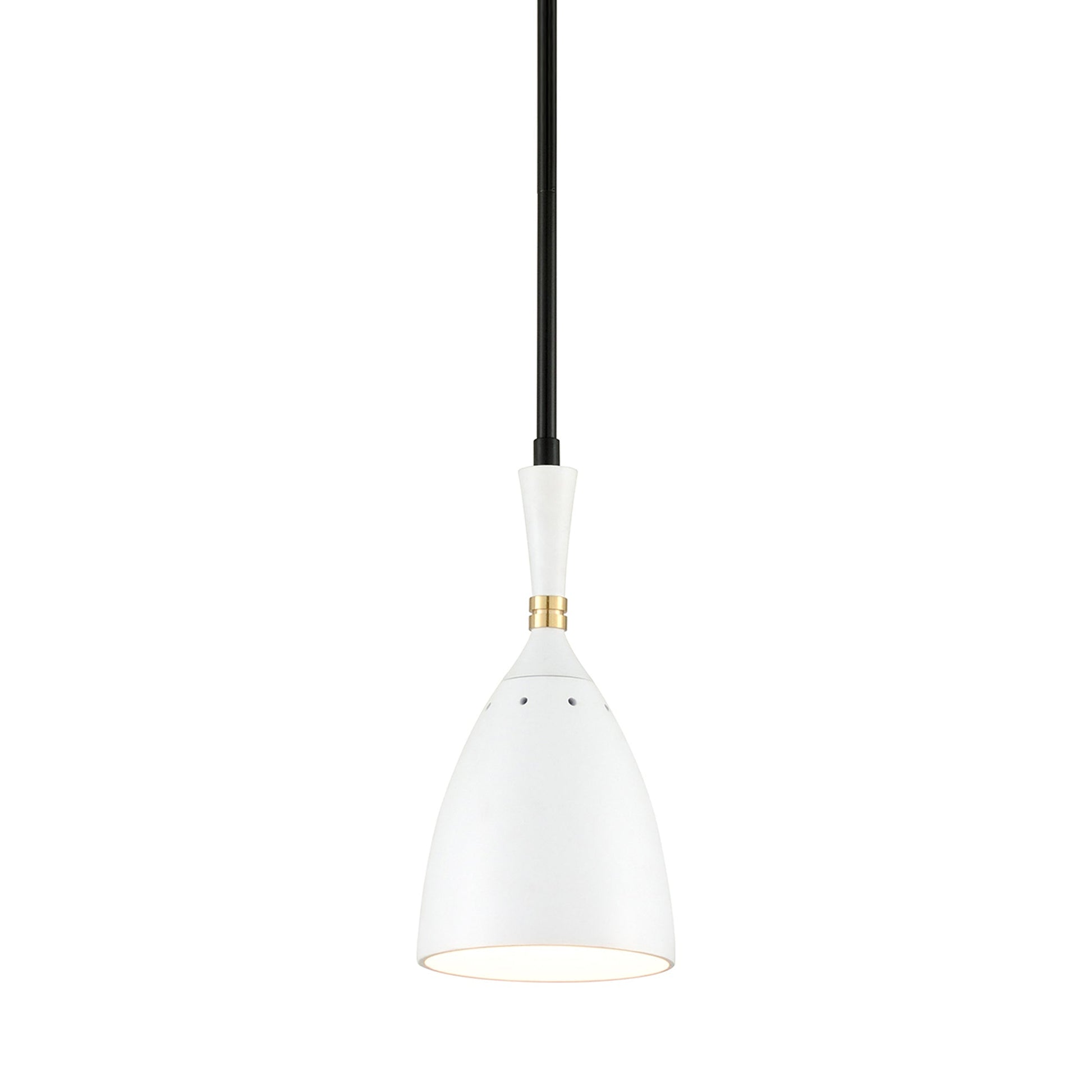 Utopia Mini Pendant Light in Black Brass Off White Shades.