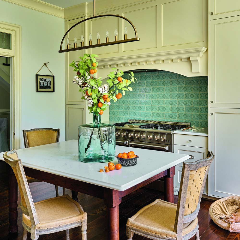 Abbott Linear Chandelier in dining room.