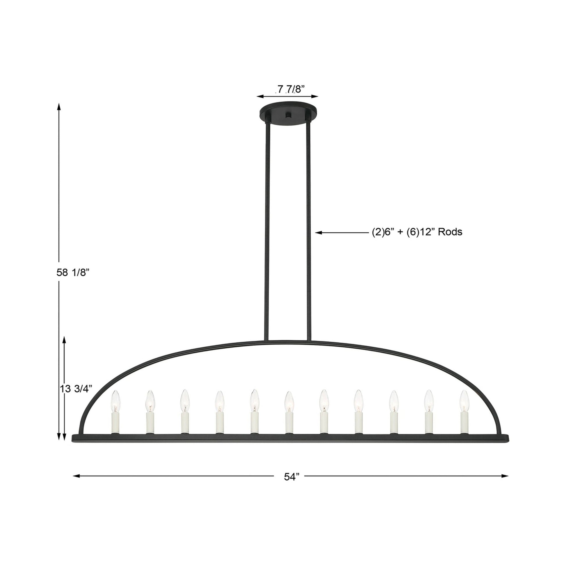 Abbott Linear Chandelier - line drawing.