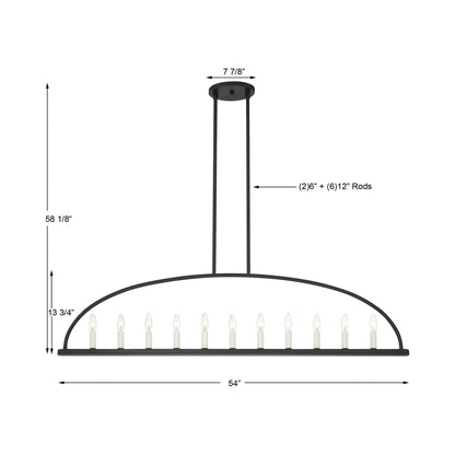 Abbott Linear Chandelier - line drawing.
