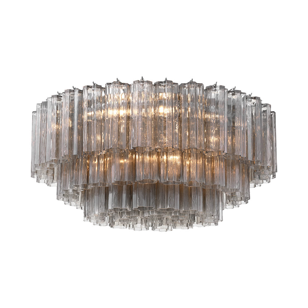 Addis Flush Mount Ceiling Light in Polished Chrome/Smoke (16-Light).