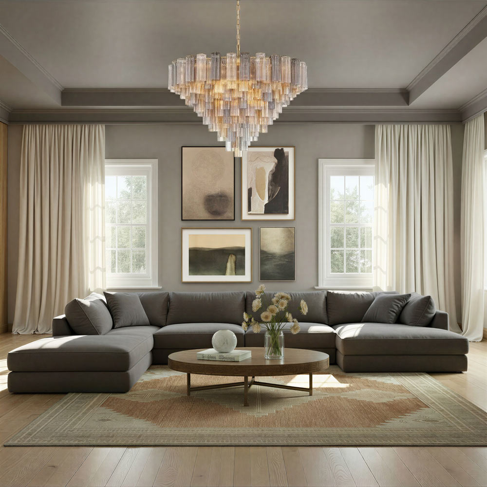 Addis Geometric Chandelier in living room.