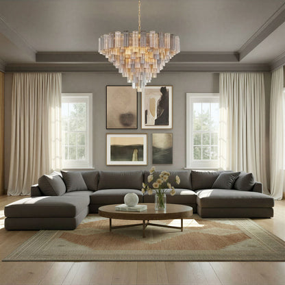 Addis Geometric Chandelier in living room.
