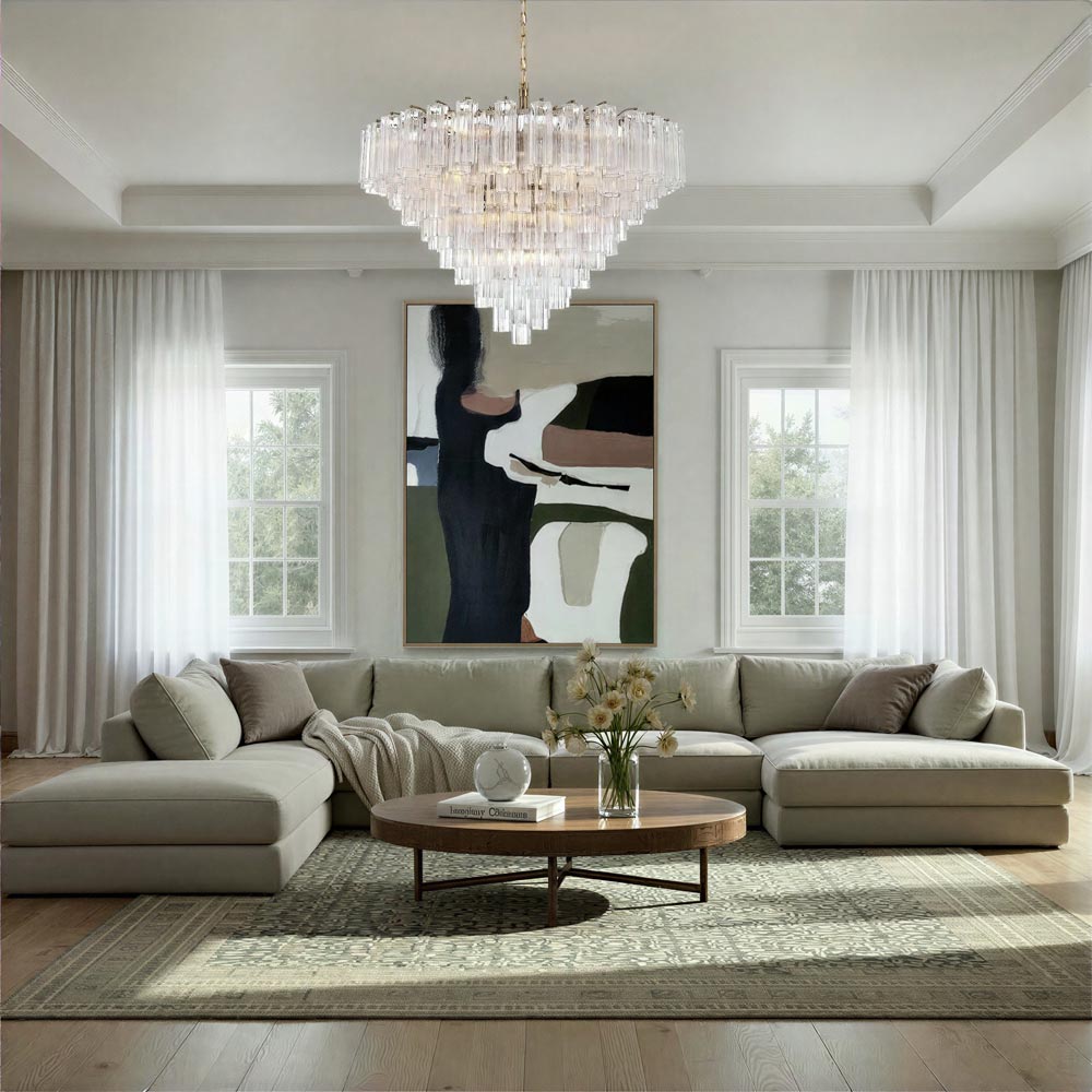 Addis Geometric Chandelier in living room.