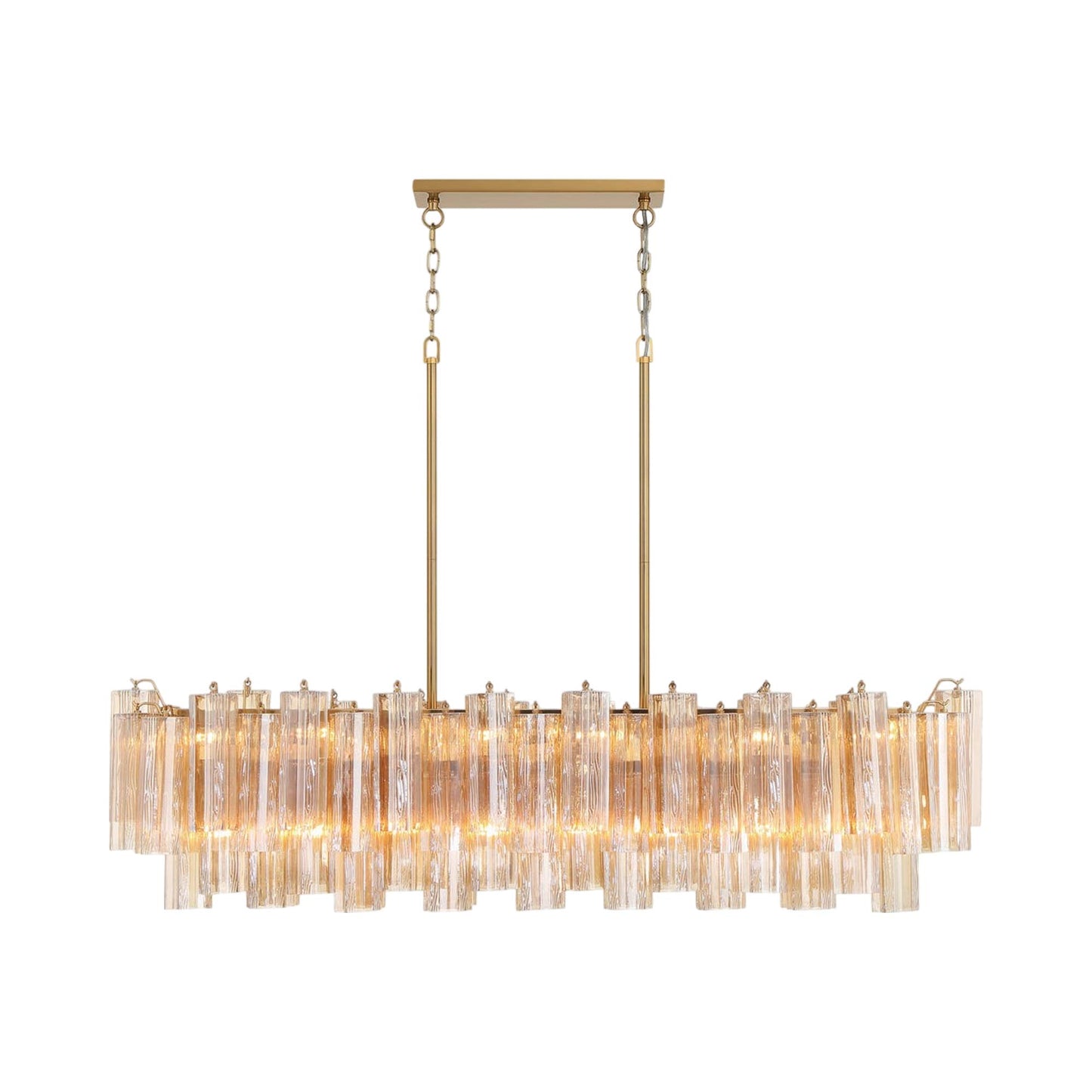 Addis Linear Chandelier in Aged Brass (Tronchi Glass Amber).