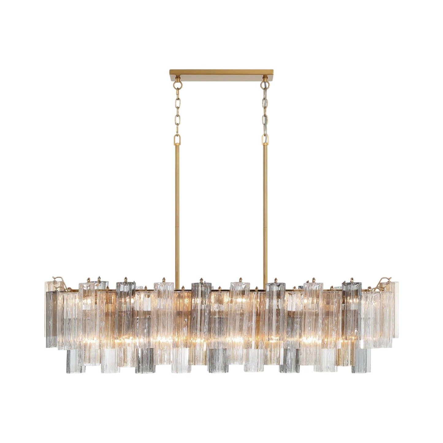 Addis Linear Chandelier in Aged Brass (Tronchi Glass Autumn).
